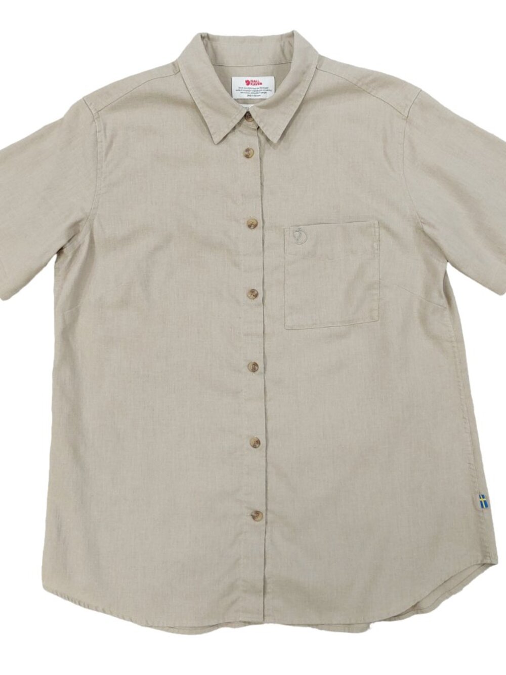 Fjallraven Ovik Travel SS Shirt Womens Small, Comfort Fit, Hemp Blend, Tan Beige